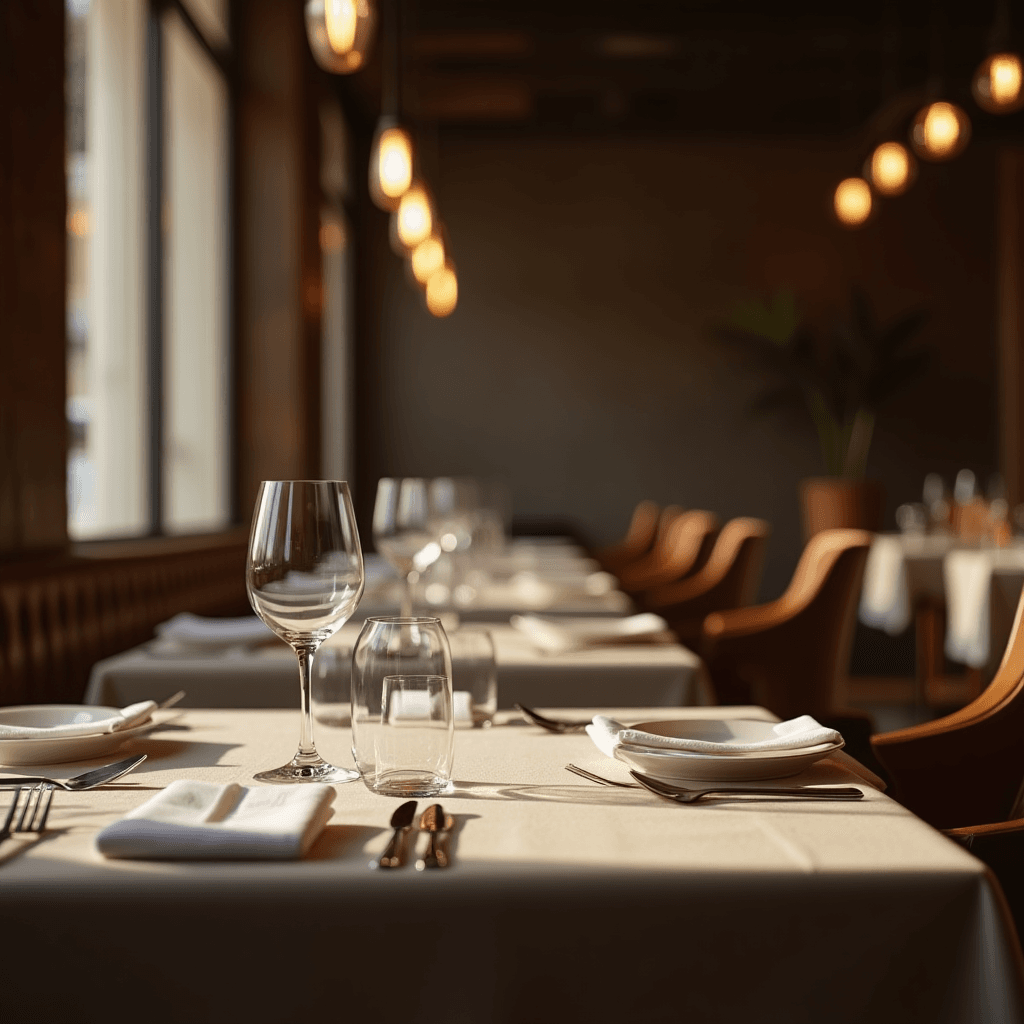 table with linen tablecloth and napkins